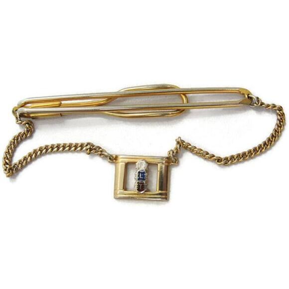 "FLT" Swank Tie Bar Chain Gold Tone Vintage Men Dress Accessories - Picture 2 of 13